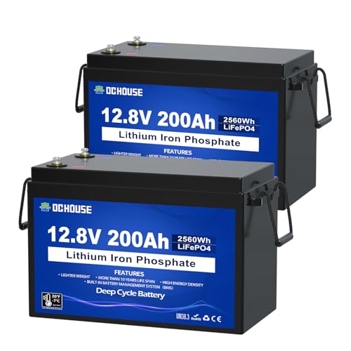 DC HOUSE 12V 400Ah Lithium LiFePO4 Deep Cycle Battery, Low Temp Cut Off, 5120Wh Energy Max. Built-in 200A BMS for RV, Solar, Home Energy Storage, Marine Trolling Motor, Boat, Golf Carts (2 Pack 200AH)