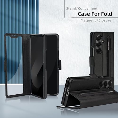 Image of WHITBULL Royal Leather Window View Magnetic Flip case Cover Compatible for Samsung Galaxy Z Fold 7 5G (Black)