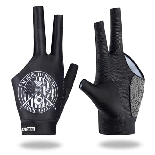 CybGene Billiard Pool Gloves for Left Hand 3 Finger, Quick-Dry Breathable, Shooters Snooker Cue Sport Glove Popular Sizes - Badge - XL