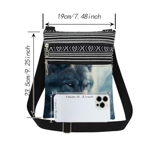 Wolf Print Crossbody Bag Stylish Travel Adjustable Shoulder Strap Messenger Bag for Men A Gift for Wolf Print Purse Birthday Christmas Gift for Women Sister Teen2