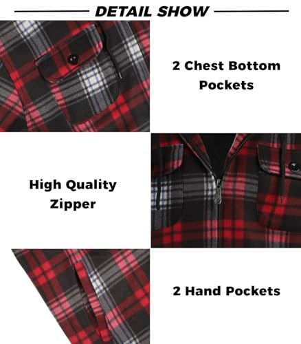Image of LeeHanTon Mens Flannel Jackets Sherpa Lined Fleece Zip Up Winter Warm Workout Plaid Sweatshirt with Hood