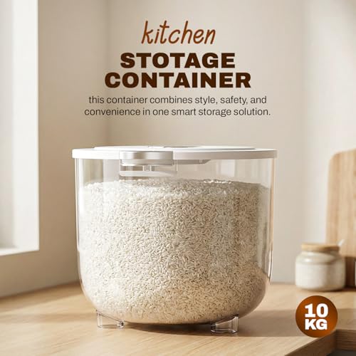 Image of Zuhi Airtight Rice Storage Dispenser Container | Moisture-Proof BPA-Free Food Storage Jar for Rice, Cereals, Grains & Pulses | Transparent Grocery Container with Flip Lid & Measuring Cup (10 Kg)