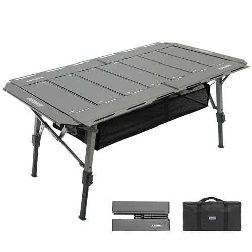 ARURU IGTキャンプテーブル 3.5ユニット 折りたたみ式 アルミ製 高さ調節可能 拡張パネル対応 収納袋付き BBQ・アウトドア・キャンプに最適【チタンブラック】