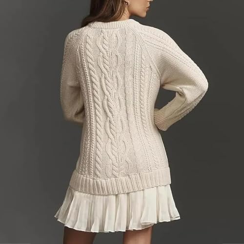 Women Crewneck Cable Knit Sweater Mini Dress 2026 Fall Long Sleeve Sweater Dress Layering Piece for Fall Oversized4