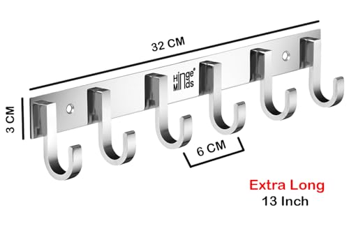 Image of Stainless Steel Cloth Hanger for Wall, Clothes Hook Hangers Door Mount, Bathroom Hooks for Hanging Towel, Wall Mounted Shirt Hangers, Dress Holder Hooks - 6 Pin-XL, Pack of 3, Silver