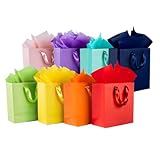 SHIPKEY 8 Rainbow Gift Bags with Tissue Paper, 8.7x3.9x7.1 Inches Colorful Paper Bags for Birthday, Party, Wedding, Baby Shower, Thanksgiving (8 Colors, 22x10x18cm)