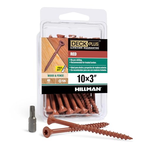Image of Deck Plus 3 Inch Epoxy Coated Exterior Wood and Fence Screws #10 x 3 Torx /Star Drive Included Coarse Thread, Outdoor Rust Resistant Decking Screw, Red, 40 Pieces | 42600