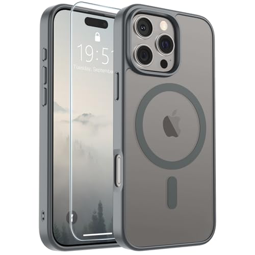 Image of SUPFINE Magnetic for iPhone 16 Pro Max Case (Compatible with MagSafe) (Military Grade Drop Protection) Slim Translucent Matte Shockproof with Anti-Fingerprint Phone Case,Gray