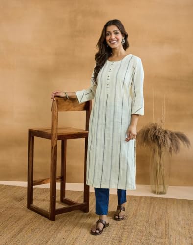 Image of Fabindia Women's Cotton Long Regular Fit Kurta