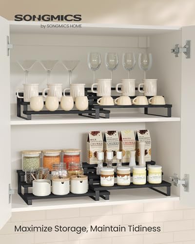Image of SONGMICS Display Risers, Set of 2 Engineered Wood Perfume Organizer Stand, 3-Tier Cupcake Stand Holder, Spice Rack, Shelf Risers for Figures, Dessert Shelves, Ebony Black and Ink Black UKCS116B01