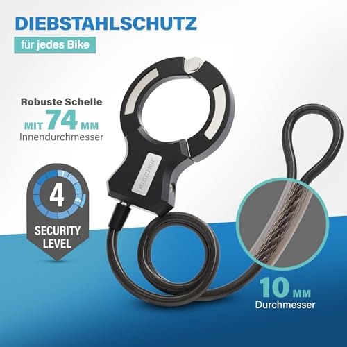 FISCHER E-Scooter Schloss, 120 cm Handschellenschloss mit 10 mm Stahlseil, Sicherheitsstufe 4, robuste 74mm Schelle… – Ansicht 2