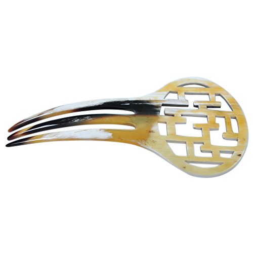 Mary Crafts Buffalo Horn Art Deco Hair Comb, Hair Pin, 3 Prongs Hair Fork, Hair Accessory Handmade Amber 6.1"x3.5"