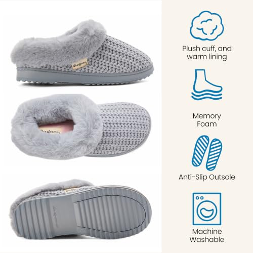 Image of Dearfoams Women's Memory Foam Cozy Soft House Slippers Gifts for Women Hannah Knit Clog House Shoes