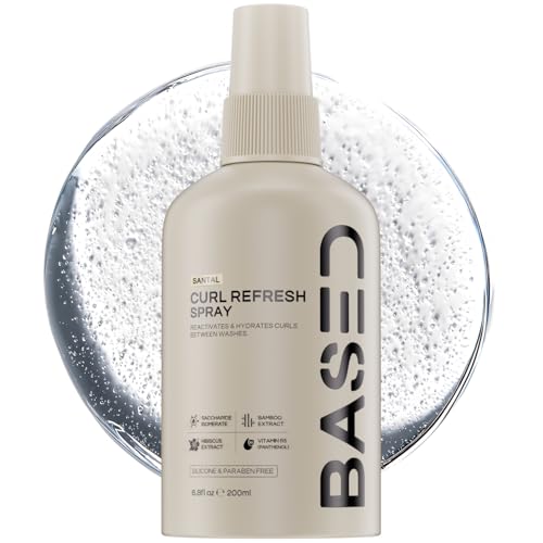 BASED Curl Refresh Spray - Instantly Revive & Define Curls Without Buildup - Lightweight Hydrating Formula with Bamboo & Hibiscus Extract - Non-Toxic, Paraben Free (6.8 fl oz, Pack of 1)