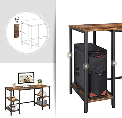 VASAGLE Computer Desk, 137 cm Writing Desk with Storage, 4 Shelves, Spacious Table Top, for Home Office, Industrial Style, Rustic Brown and Black LWD54X