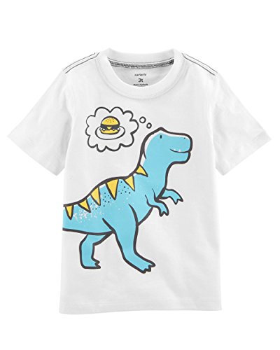 T-shirt blanc dinosaure en coton pour garçon de 2 à 8 ans