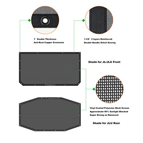 Shadeidea Sun Shade For Jeep Wrangler Jl Unlimited 4 Door, Front And Rear 2 Piece-Black Mesh Screen Sunshade Jlu, 2018-Current New Model Top Cover Uv Blocker With Grab Bag-10 Years Warranty #TOP2