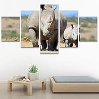 SIGNWIN 5 Panel Canvas Wall Art Modern Art Animals Dramatic Giraffe Lion Multicolor Photography Southwest for Home Decorations Ready to Hang - 60