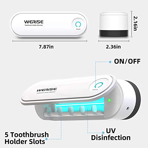 UV Toothbrush Holder Wall Mounted,5 Toothbrush Sterilizer Holder Ultraviolet Light Sterilization & Drying Function with Two Stickers for Women Kids Baby Bathroom,USB Charging Equipped with Adapter - Thumbnail 4
