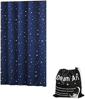 DREAM ART Anywhere Temporary Portable Blackout Curtain/Adjustable Blackout Shades Blinds with Suction Cups for Bedroom or Travel Use,Silver Moon& Star Foil Print Blue Curtain,1 pc