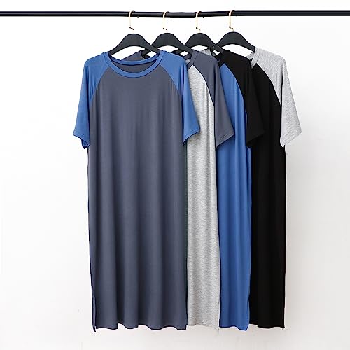Men's Short-Sleeve Nightshirt Pajamas Crew neck Nightgown Loose Comfy Sleep Shirt Big & Tall Kaftan Sleepwear 6