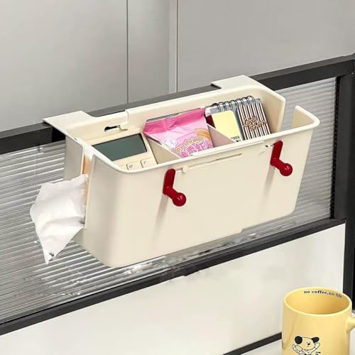 引っ掛け 伸縮式ティッシュケース ＆ ダストボックス＆小物入れ ホワイト ベッドサイド使用W40～51㎝×D12×H13cm