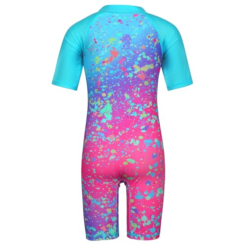 Image of TFJH E Short Sleeve Girls Swimsuits UV 50+ One Pieces Zipper 2-14Y | From beach vacations and pool parties to cruises and water parks, this colorful floral swimsuit is her summer favorite