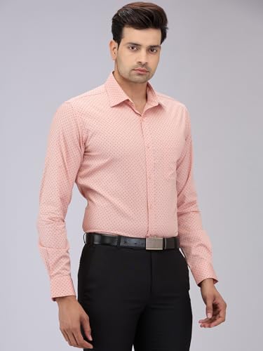 Image of Raymond Men Cotton Slim Fit Print Pattern Semi Cut Away Collar Formal Shirt
