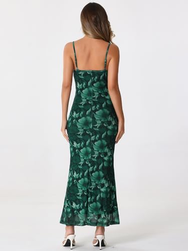 Image of Allegra K Women Wedding Guest Mesh Floral Spaghetti Strap Dress | Maxi. Sleeveless design with fishtail hem. Suitable for club, party, cocktail, homecoming.