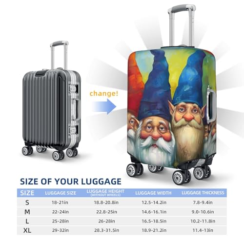 Colorful Gnomes Print Travel Luggage Cover - Personalization Elastic Suitcase Protector,L(Fit 25-28 Inch Luggage) 6