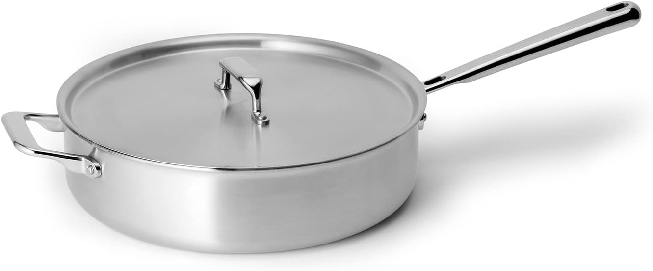 Misen 5-Ply Stainless Steel Sauté Pan with Lid - Versatile, Durable, Dishwasher and Oven Safe - Even Heating, Ergonoic Stay-Cool Handle - For Searing, Braising, and More - 3 QT