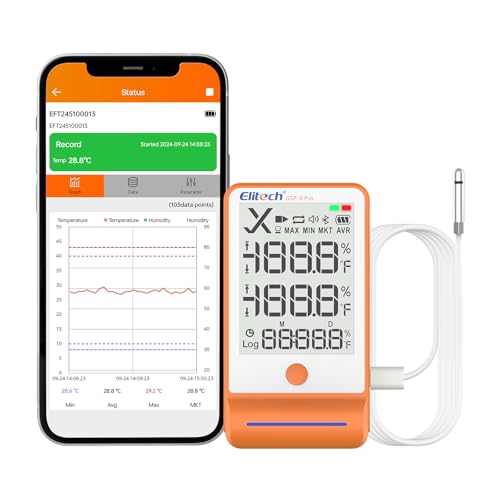 Image of Elitech Bluetooth Ultra-Low Temp Data Logger for Refrigerator | 100,000 Points, PDF /CSV Export, Pharmacy Vaccine DDL Calibration Cert, MAX /MIN /AVG /MKT /GSP-6-TLE