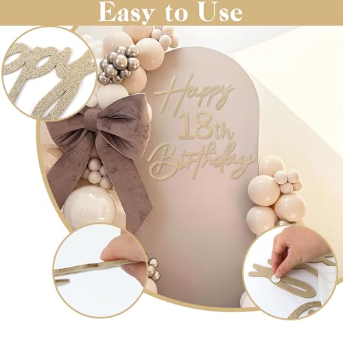 Image of Happy Birthday with 0-9 Numbers Sign for Backdrop - Glitter Felt Custom Age Happy Birthday Decal for Balloon Arch Birthday Decorations Baby Shower - Champagne Gold