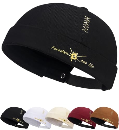 Casquette sans Visière Homme Femme Bonnet de Docker Coton Rétro Hat Cuffed Brimless Hat Unisexe Coton Docker Cap Bonnet Docker Été sans Bord Visiere Casquette...