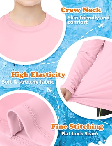 Boys Rash Guard Swim Shirt Long Sleeve Athletic Shirts UPF 50+ Sun Shirt Quick Dry Fit Neon Tees for Kids Girls Youth 2-16Y3