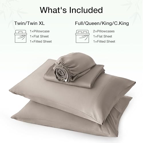 Image of Love's cabin 4 Piece Full Size Sheet Set, 100% Rayon Derived from Bamboo, Cooling & Breathable, Soft Silky Deep Pocket up to 16 inch, Hotel Luxury Bedding for Hot Sleepers, Light Tan