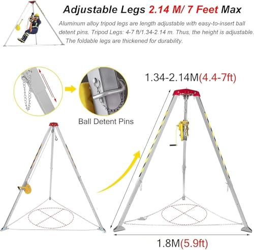 El kit de trípode de rescate duradero para espacios limitados 1200 1800 1,179,3 kg incluye arnés de seguridad y sistema de protección contra caídas