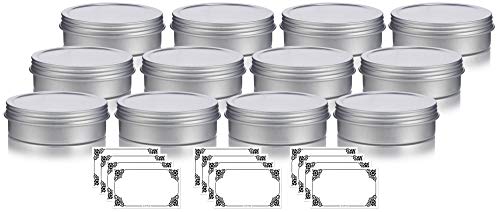 JUVITUS 4 oz Metal Steel Tin Flat Container with Tight Sealed Twist Screwtop Cover (12 Pack)