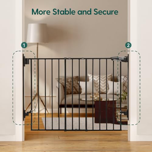 Babelio 27-45" No Bottom Bar Baby/Dog Gate with Easy Installation, 2-in-1 Auto Close Design, Suitable for The House, Stairs, and Doorways, Safety Pet Gates with Large Walk-Thru Door, Black