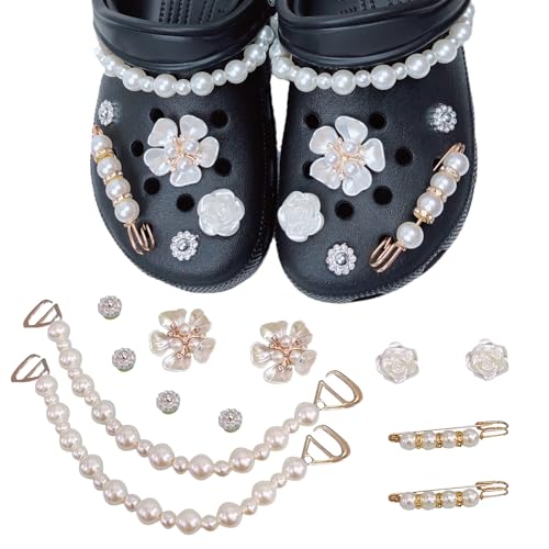 BSITSSS 12 PCS Accessoires de Chaussure en Strass, Camélia Bijoux de Chaussures, Chaîne de Perles Décorations de Chaussures de Bricolage, Accessoires de Fleur de Chaussure en Strass