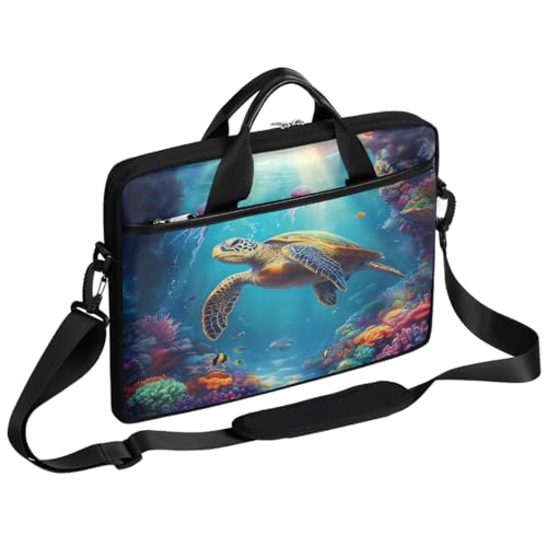 Funda para portátil de 15 pulgadas con diseño de tortuga marina y medusa, maletín delgado para oficina y viaje, con correa ajustable, para hombres y mujeres miniatura 1