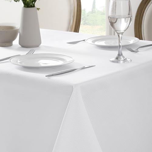 Softalker Rectangle Weaved Texture Pattern Tablecloth,Shiny Jacquard Waterproof Wrinkle Free Spill-Proof Washable Table Cloth for Holiday Party Dinner - 60 x 84 Inch,White