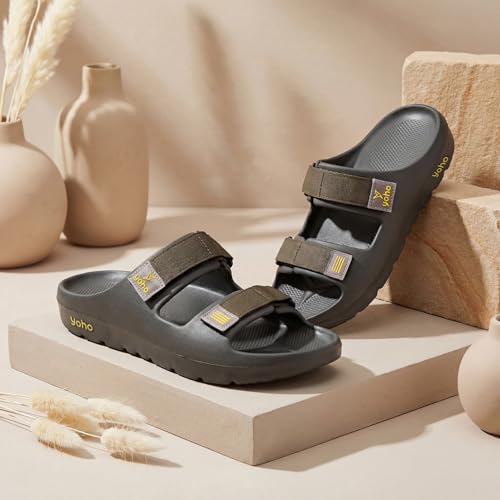 Image of YOHO Wilo Double Strap Sliders for Men | Cushioned & Lightweight | Adjustable Strap | Comfortable Monsoon Footwear & Rainy Sandals
