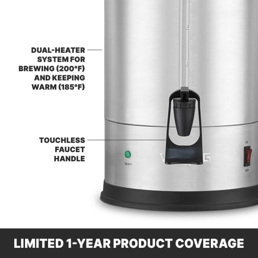 Image of Waring Coffee Urn with 30 Cup Capacity Stainless Steel Electric Percolator | 30 Cup Capacity Stainless Steel Electric Percolator, Dual Heater System for Commercial Kitchens & Catering, NSF Certified
