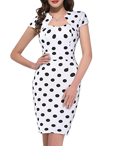 GRACE KARIN Vintage Dress Retro Rockabilly Dress 1940's Cap Sleeve White Dress L FR-1