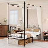 Weehom Twin Canopy Bed Frame with Headboard and Footboard, 4 Posters Metal Bed Frame, No Box Spring Needed, Mattress Foundation Platform Bed for Kids and Adults, Black