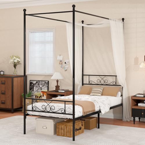 Weehom Twin Canopy Bed Frame with Headboard
