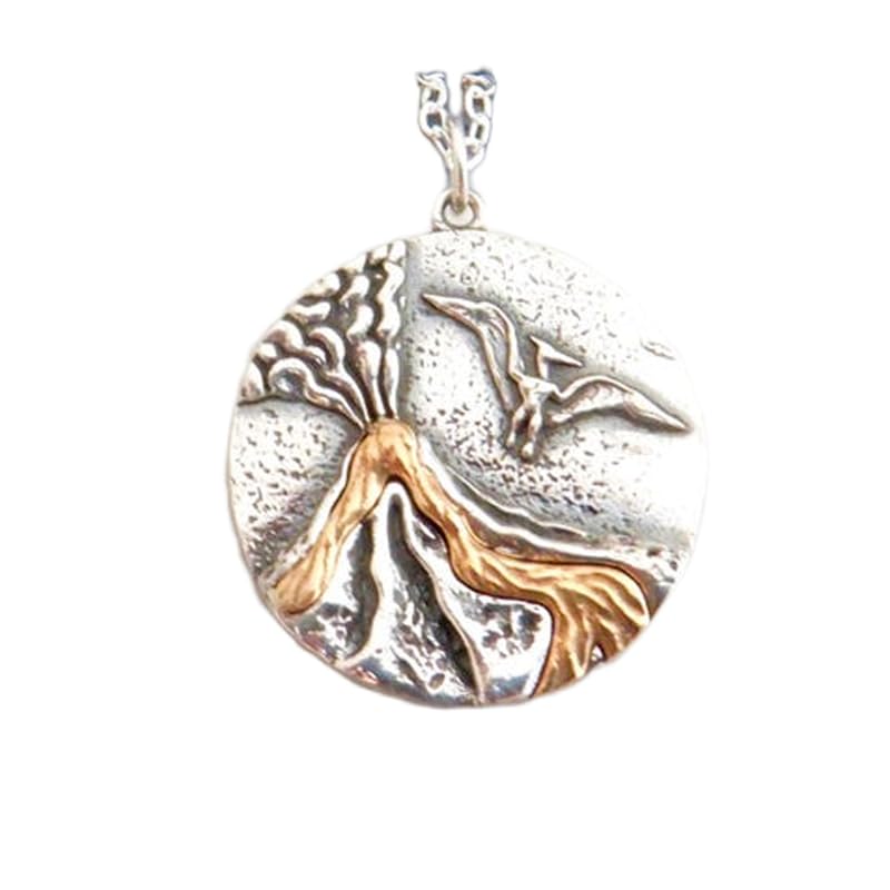 Collier volcan en argent avec ptérodactyle, bijou style bohème chic