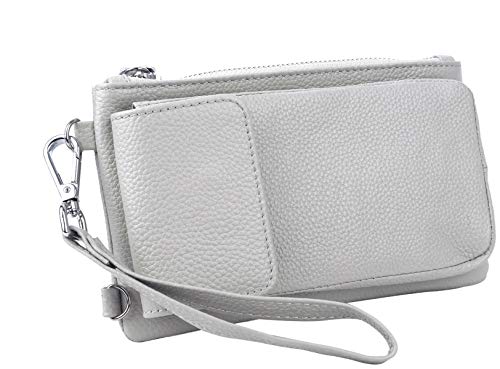 YALUXE Women s RFID Blocking Leather Wristlet Crossbody Wallet with Pocket for iPhone 7 Plus Grey