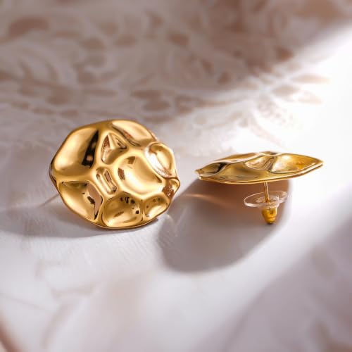 Image of Rubans Demifine Stainless Steel Gold Toned Round Stud Earrings Gift for Women